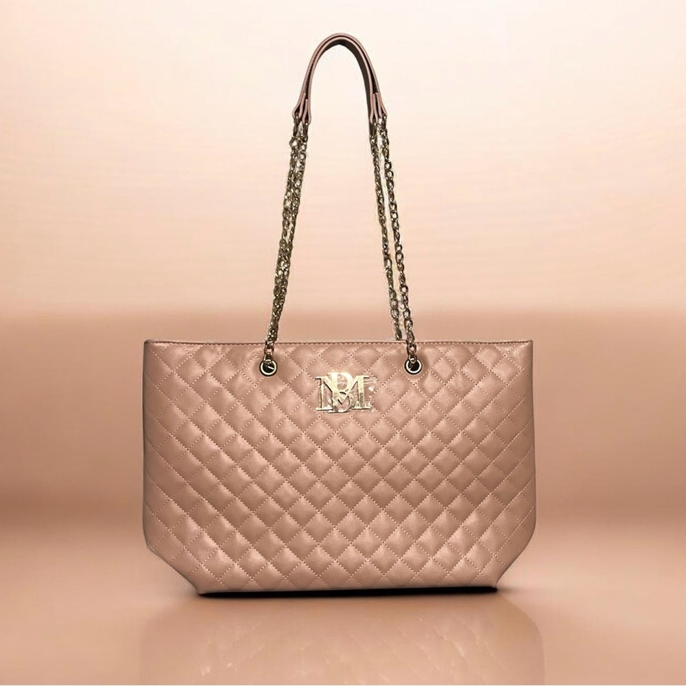 Badgley Mischka Blush Large Quilted Tote Bag